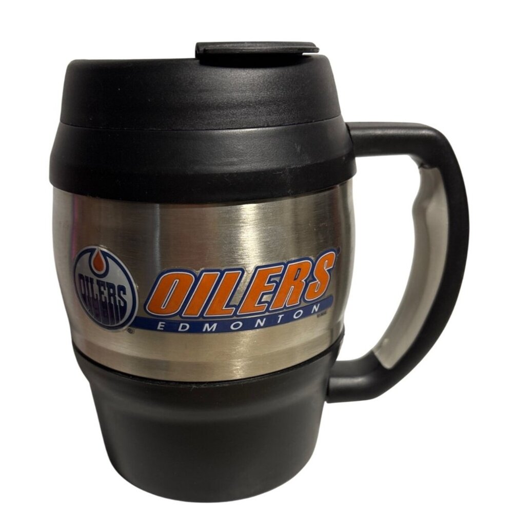 Edmonton Oilers Travel Mug Stainless Steel Barrell  With Handle 6" tall